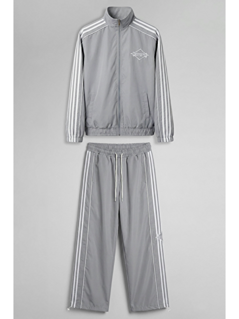 Abluka Online Erkek Relaxed Fit Şeritli Spor Eşofman Takımı Gri - S000515195-20600