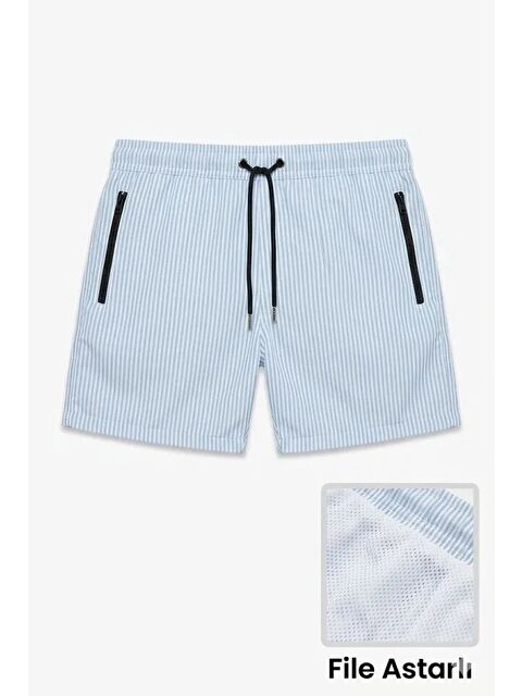 Jane's Erkek Deniz Şortu Fermuarlı Cepli File Astarlı Hızlı Kuruyan Premium - Bebek Mavisi