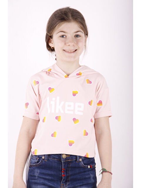 Toontoykids Kız Çocuk Likee Baskılı Kapüşonlu Tişört