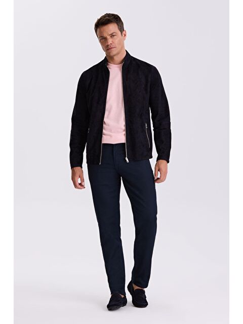 JAKAMEN Lacivert Comfort Fit Dik Yaka Çift Taraflı %100 Deri Mont - S000496567-21164