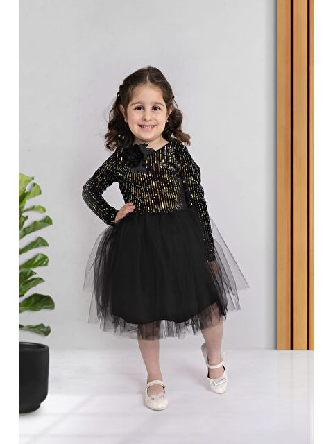 Mnk Baby & Kids Pul Payetli Tütü Etekli Uzun Kol Kız Çocuk Elbise MNK0577 - S000388577-23173