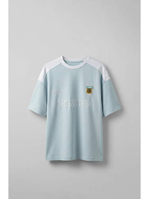 Abluka Online Erkek Oversize Nakışlı Ülke Temalı Forma T-Shirt Bebek Mavi - S000512660-3642