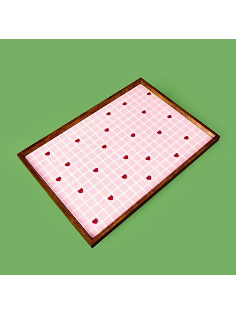 Evidea Deco Kırmızı Kalp Dekoratif Desenli Tepsi - Kırmızı / Pembe - 28,5x41 cm