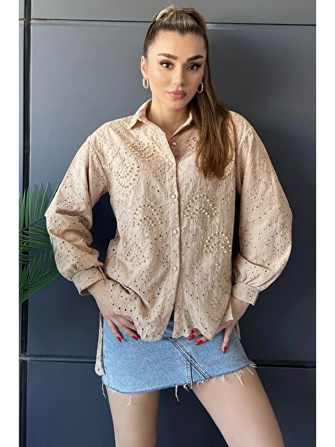 Gülseli İnci Ve Taş Detaylı Ajurlu Kadın Gömlek - S000299677-19928