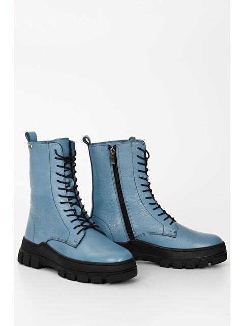 GÖNDERİ(R) MAVİ  Hakiki Deri Yuvarlak Burun Fermuarlı Bağcıklı Kadın Bot 55415 - S000065646-17234