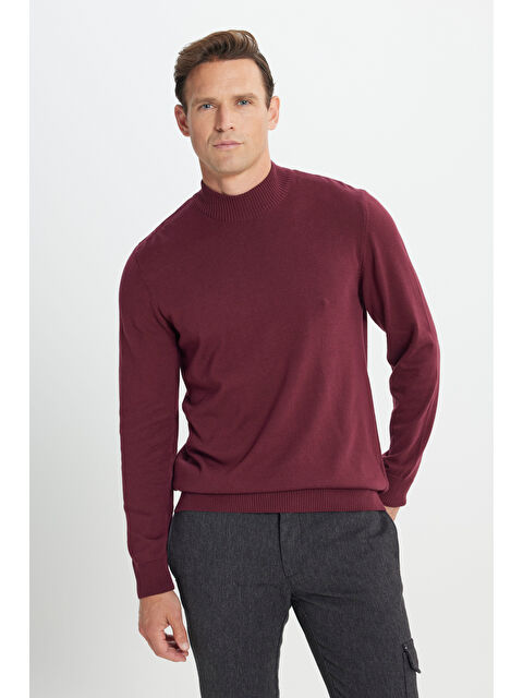 Altınyıldız Classics Erkek Bordo Standart Fit Normal Kesim Yarım Balıkçı Yaka Pamuklu Triko Kazak - S000402497-19951