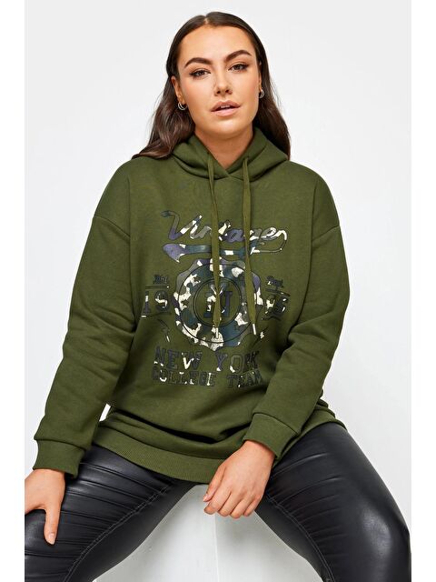 Stil Diva Büyük Beden Uzun Kollu Kapüşonlu Önü Yazı Baskılı Sweatshirt 302834 - S000136841-18547