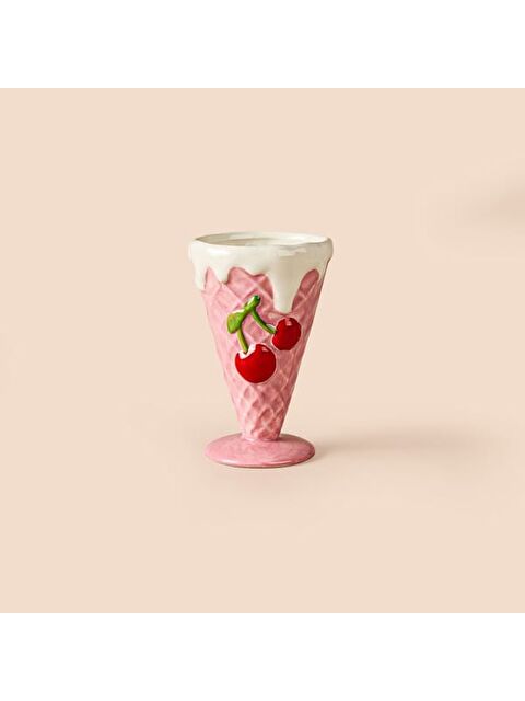 Evidea Kitchen Kiraz Desenli Seramik Dondurmalık - Pembe