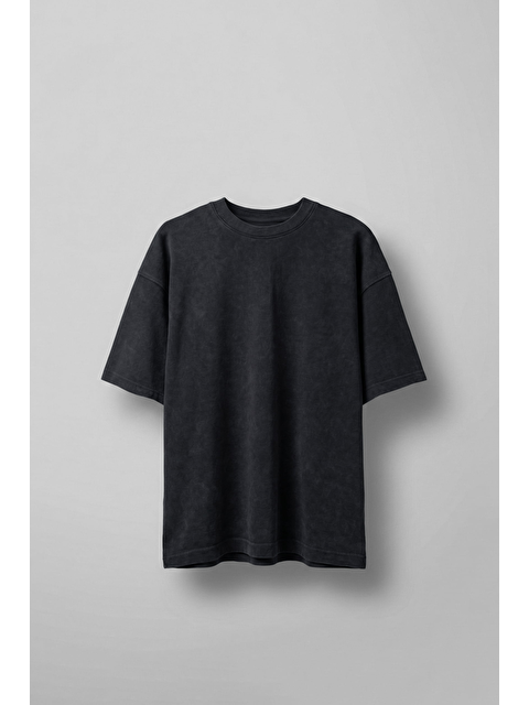 Abluka Online Erkek Oversize Yıkamalı Pamuklu Basic T-Shirt Siyah - S000512661-19351