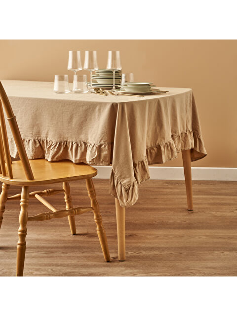 Bella Maison %100 Pamuk Elegance Kenarı Fıfırlı Masa Örtüsü Bej (150x250 cm) - S000347811-19928
