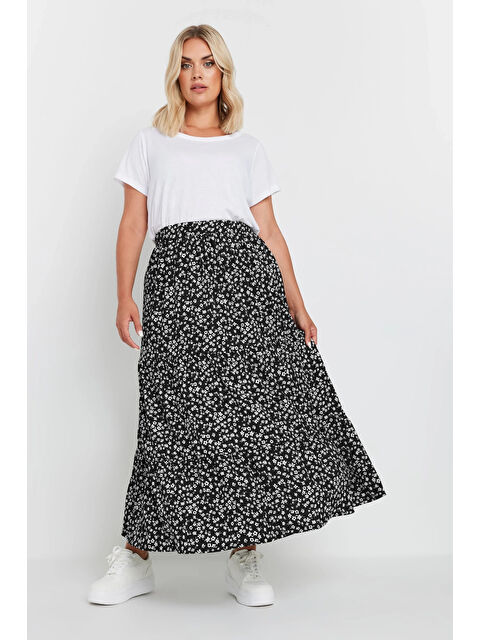 Stil Diva Büyük Beden Uzun Kesim Cepsiz Beli Lastikli Desenli Etek 160320 - S000297083-19351
