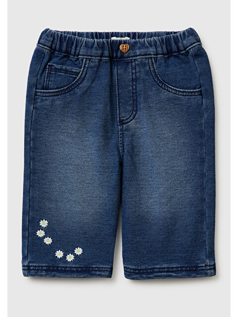 United Colors Of Benetton Bebek Lacivert Elastik Bel Bantlı Düğmeli Kalp Detaylı Denim Pantolon