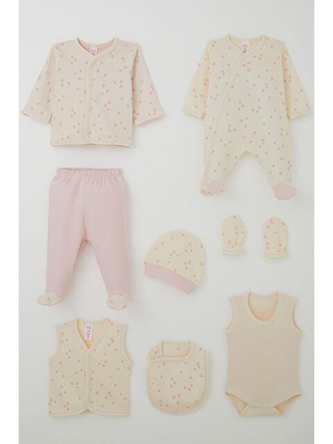 Breeze Kız Bebek Hastane Çıkışı 8 Li Çiçek Desenli Krem (0-3 Ay)