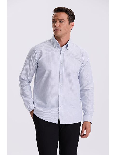 JAKAMEN Lacivert %100 Pamuk Düğmeli Yaka Comfort Fit Gömlek - S000495836-21164