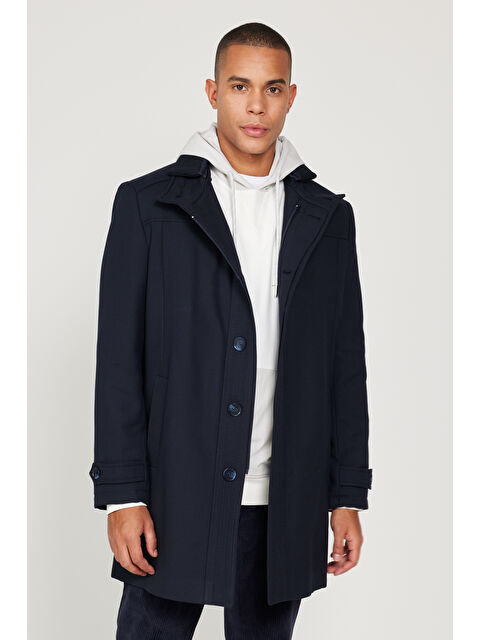 Altınyıldız Classics Erkek Lacivert Standart Fit Normal Kesim Dik Yaka Yünlü Desenli Kaban - S000403459-21164