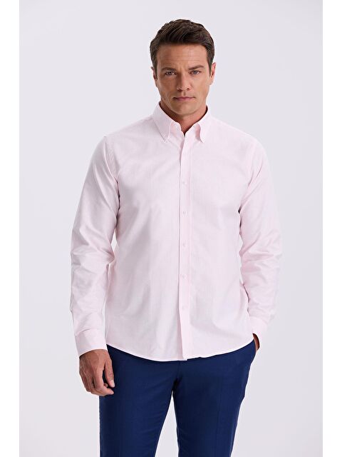 JAKAMEN Pembe %100 Pamuk Düğmeli Yaka Comfort Fit Gömlek - S000495836-20024