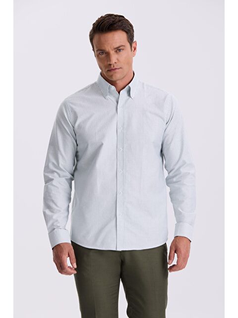 JAKAMEN Yeşil %100 Pamuk Düğmeli Yaka Comfort Fit Gömlek - S000495836-18194