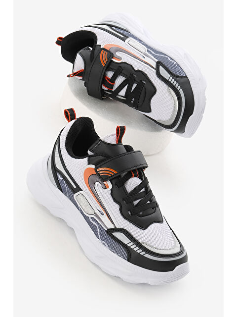 TONNY BLACK Çocuk Unisex Siyah Beyaz EVA Faylon Taban Desenli Cırtlı Lastik Bağcıklı Spor Ayakkabı - S000493888-37424