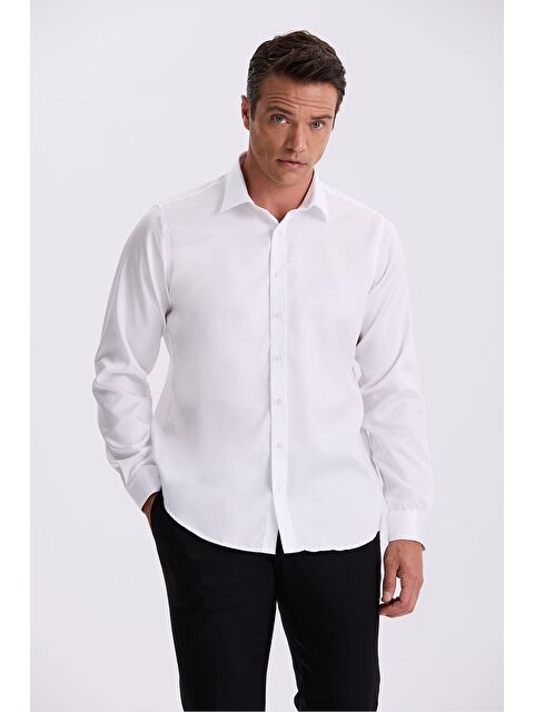 JAKAMEN Beyaz Comfort %100 Pamuk Fit Ütü Gerektirmeyen Non İron Gömlek - S000495839-20063