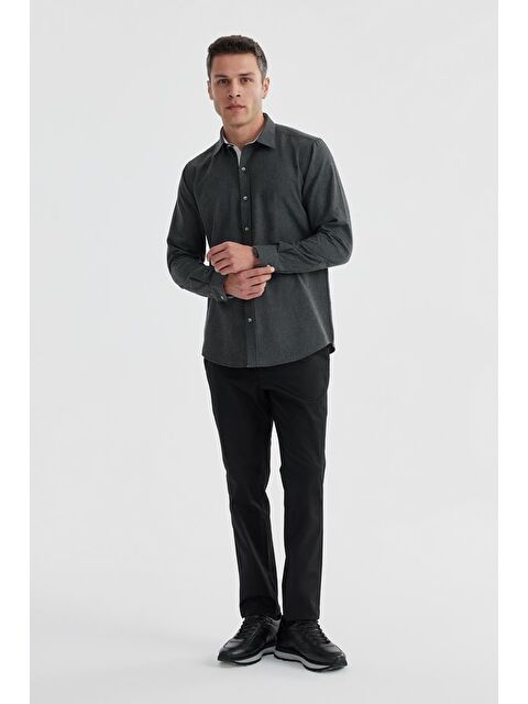 JAKAMEN Antrasit Comfort Fit Gizli Düğmeli Yaka Gömlek - S000495837-29666