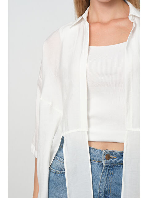 Pera Moda Önden Bağlamalı Uzun Kimono Yazlık İnce Gömlek Hırka Modeli - S000315542-20063