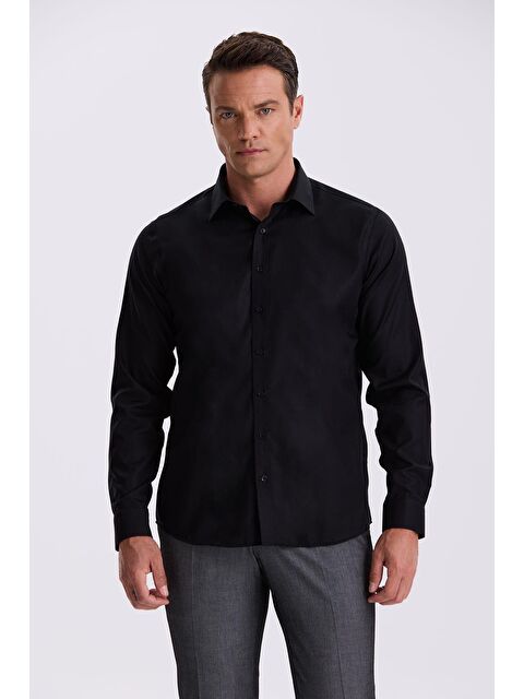 JAKAMEN Siyah Comfort Fit Ütü Gerektirmeyen %100 Pamuk Non İron Gömlek - S000495840-19351