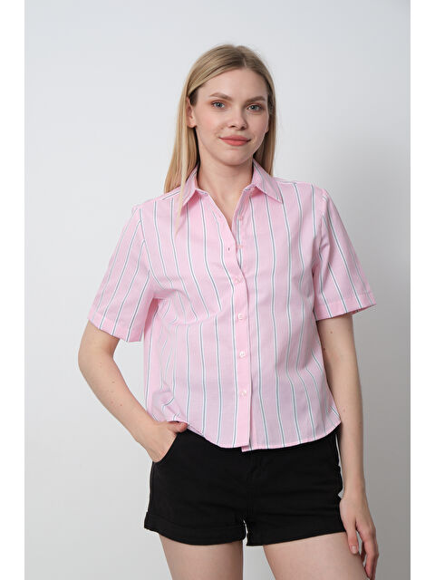 Pera Moda Çizgili Kısa Kollu Pamuk Gömlek - S000315546-7152