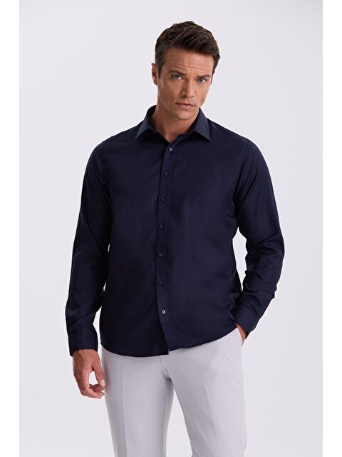 JAKAMEN Lacivert Comfort Fit Ütü Gerektirmeyen %100 Pamuk Non İron Gömlek - S000495840-21164