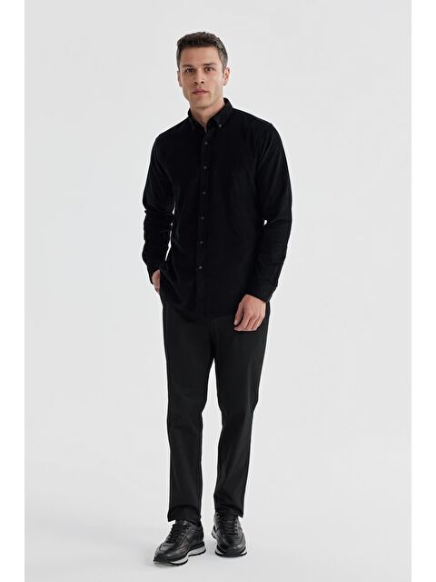 JAKAMEN Siyah Comfort Fit Düğmeli Yaka %100 Pamuklu Kadife Gömlek - S000495834-19351