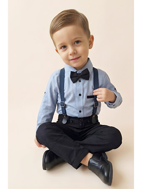 Modanino Erkek Bebek 4'lü Takım Set (Pantolon+Gömlek+Askılı Kemer+Papyon) 12631