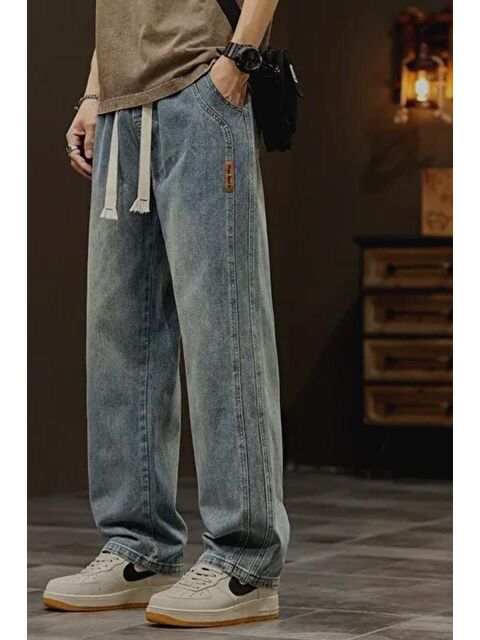 Oksit Reax Streetwear Beli Lastikli İpli Düz Paça Rahat Kesim Erkek Jean Pantolon - S000314956-18194