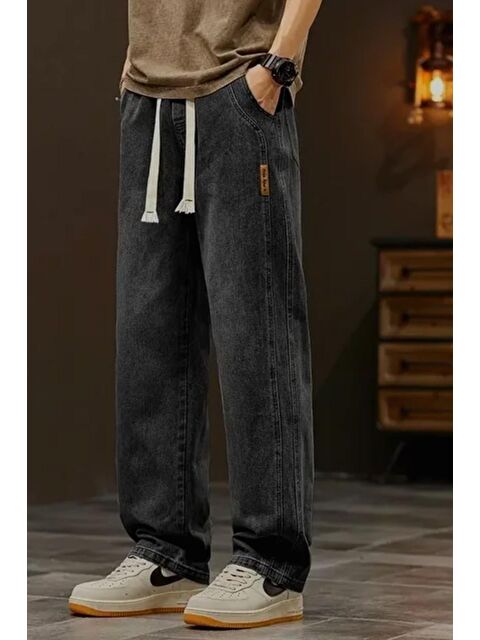 Oksit Reax Streetwear Beli Lastikli İpli Düz Paça Rahat Kesim Erkek Jean Pantolon - S000314956-33408