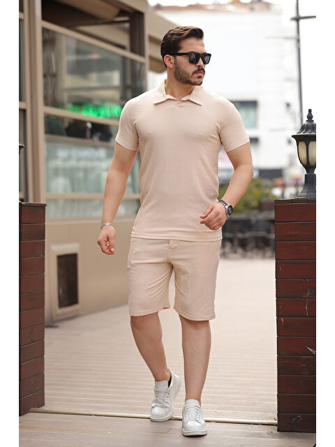 Comstar Erkek Bürümcük Krem Tişört Bol Şortlu Yazlık İkili Takım