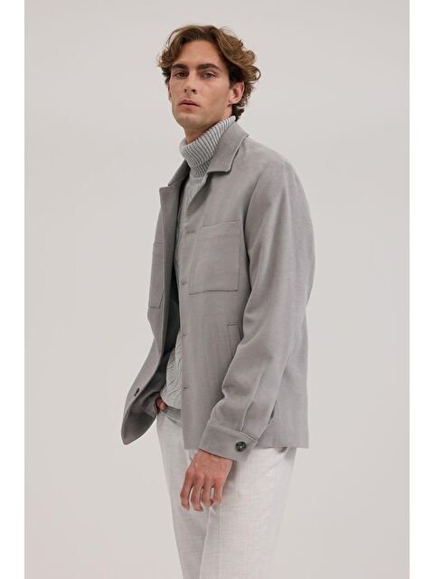 JAKAMEN Gri Slim Fit Gömlek Yaka Mont - S000496571-20600