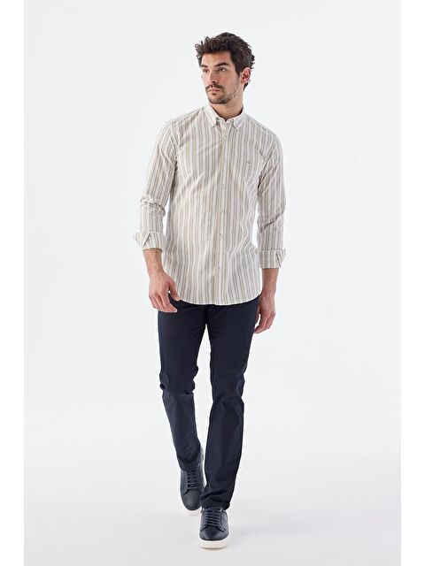 JAKAMEN Vizon Comfort Fit Düğmeli Yaka Cizgili Pamuklu Gömlek - S000495849-26429