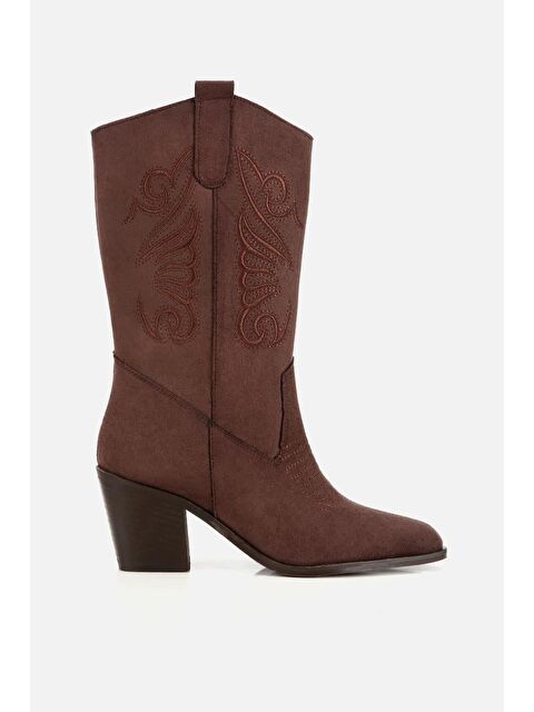 Yaya By Hotiç Kadın Kahverengi İşleme Detaylı Topuklu Western Kovboy Bot - S000514465-19413