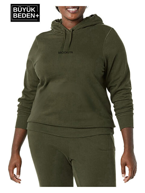 Süperlife Kadın Orta Brooklyn Baskılı Büyük Beden İnce Kapüşonlu Swatshırt SPR25BSWk61 - S000342802-18547