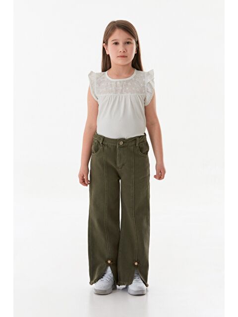 Fullamoda Çiçek Nakışlı Paçası Püsküllü Kız Çocuk Pantolon - S000381027-18547