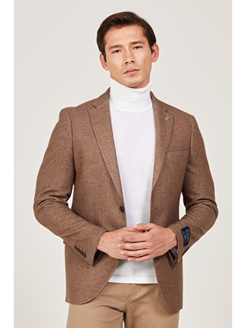 Altınyıldız Classics Erkek Kahverengi Slim Fit Dar Kesim Mono Yaka Yünlü Ceket - S000403469-19413