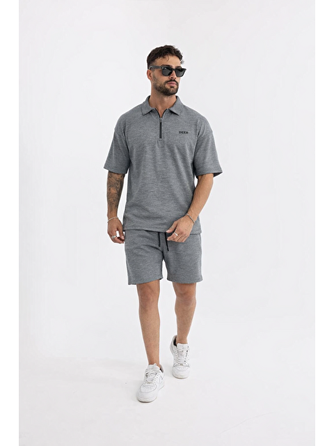 Comstar Erkek Polo Yaka Tişört Bol Şort Füme Yazlık İkili Takım
