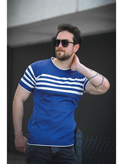 Oksit Liam Çizgili Elastanlı Slim Fit Bisiklet Yaka Örme Erkek Triko Tshirt - S000374806-21164