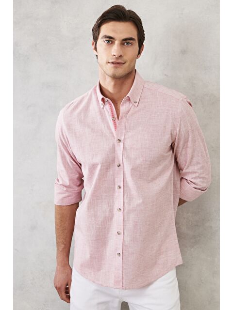 Altınyıldız Classics Erkek Bordo Slim Fit Dar Kesim Düğmeli Yaka %100 Pamuk Flamlı Gömlek - S000515197-19951