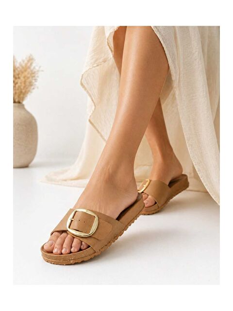 Slipcat Gold Aksesuarlı Kadın Ortopedik Kaymaz Taban Ultra Konforlu Terlik