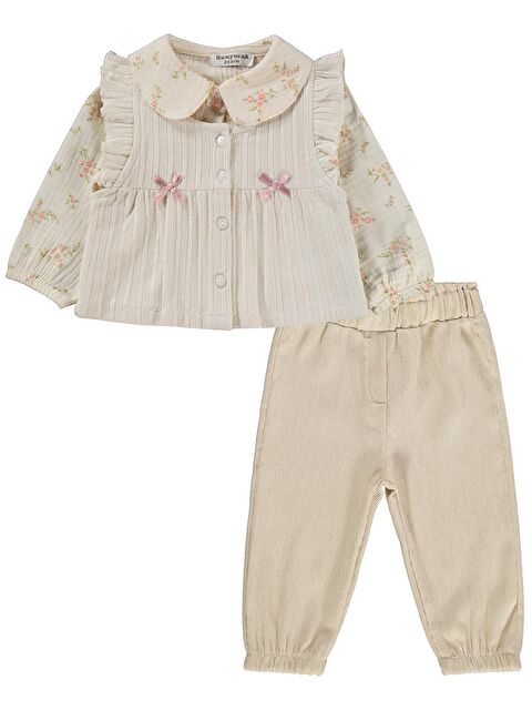 Kumru Lüks Müslin Gömlek Yelek 3 lü 6-18 Ay Takım - Bej 9-12 Ay - S000512530-19928