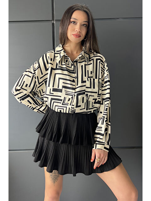 Gülseli Desenli Oversize Saten Gömlek - S000299690-19966