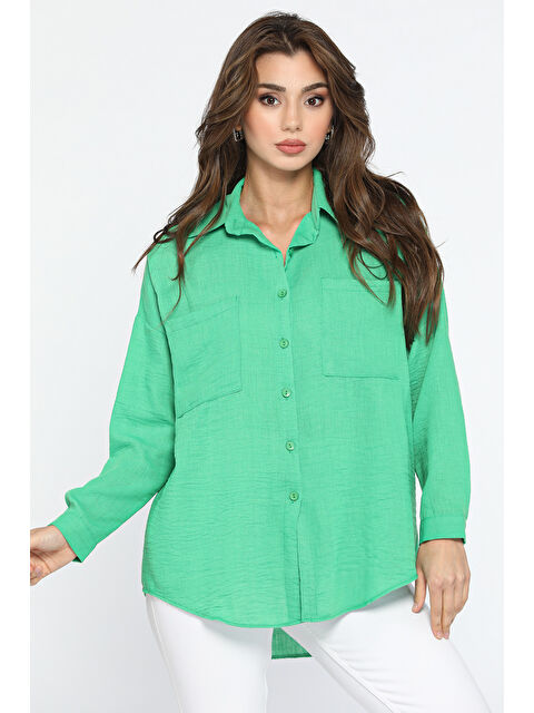 Gülseli Çift Cepli Kadın Yazlık Salaş Gömlek - S000299662-18194