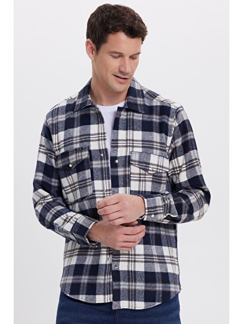 TUDORS Erkek Regular Fit Rahat Kesim Kışlık Kareli Çift Cepli Çıtçıtlı Gömlek - S000520099-23173