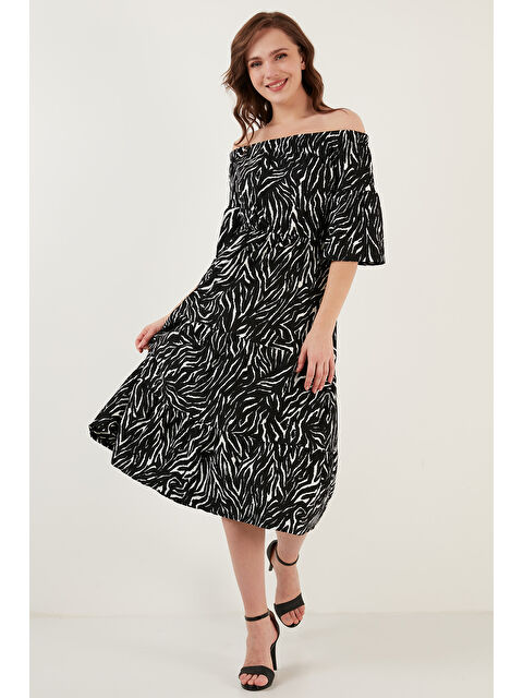 Lela Desenli Carmen Yaka Truvakar Kol Midi Kadın Elbise 5863718 - S000001463-37424