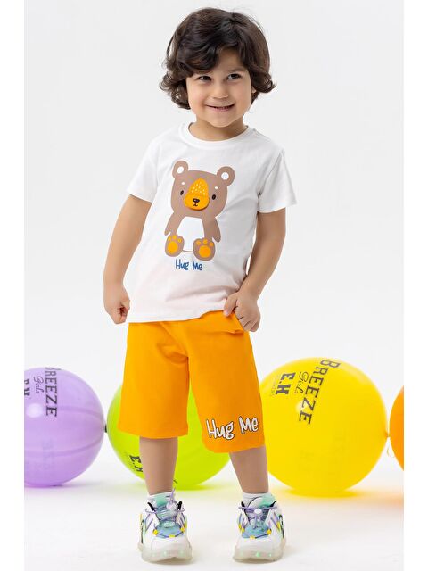 Breeze Erkek Bebek Şortlu Takım Ayıcık Baskılı Burnu Hareketli Ekru (1.5 Yaş) - S000363374-19965