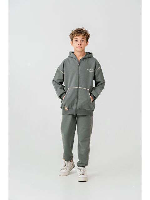 Mışıl Kids Hyper Code Baskılı Kapüşonlu Ön Fermuarlı Kanguru Cepli Erkek Çocuk Alt Üst Eşofman Takımı - S000490592-18547